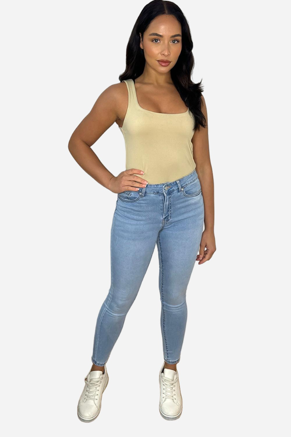 Yoke Waist To Back Skinny Jeans-SinglePrice