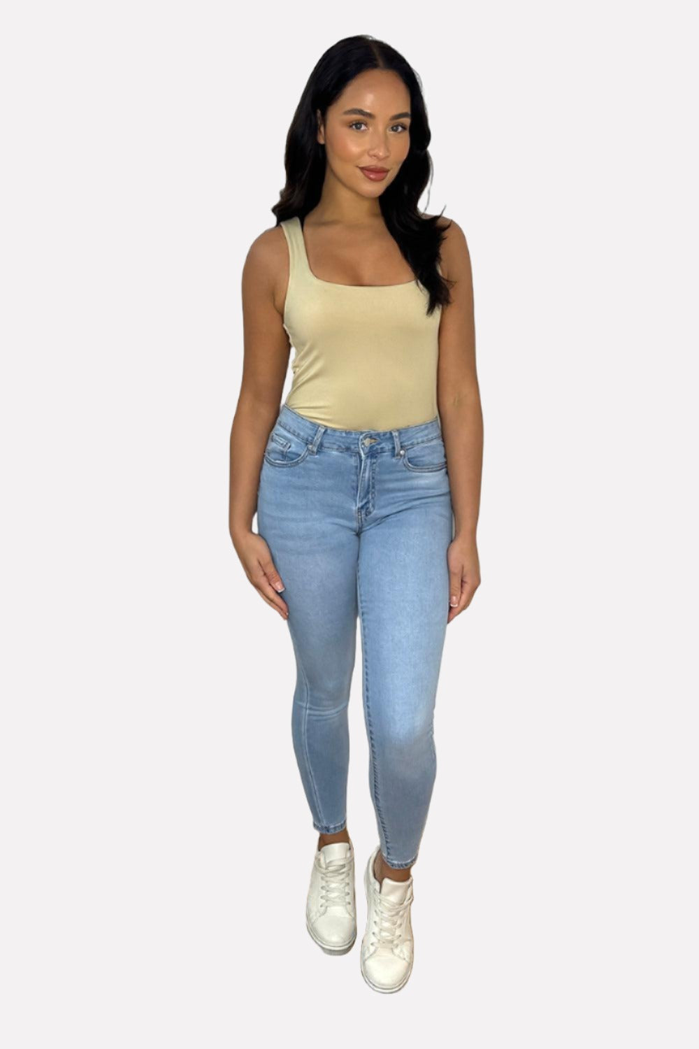 Yoke Waist To Back Skinny Jeans-SinglePrice