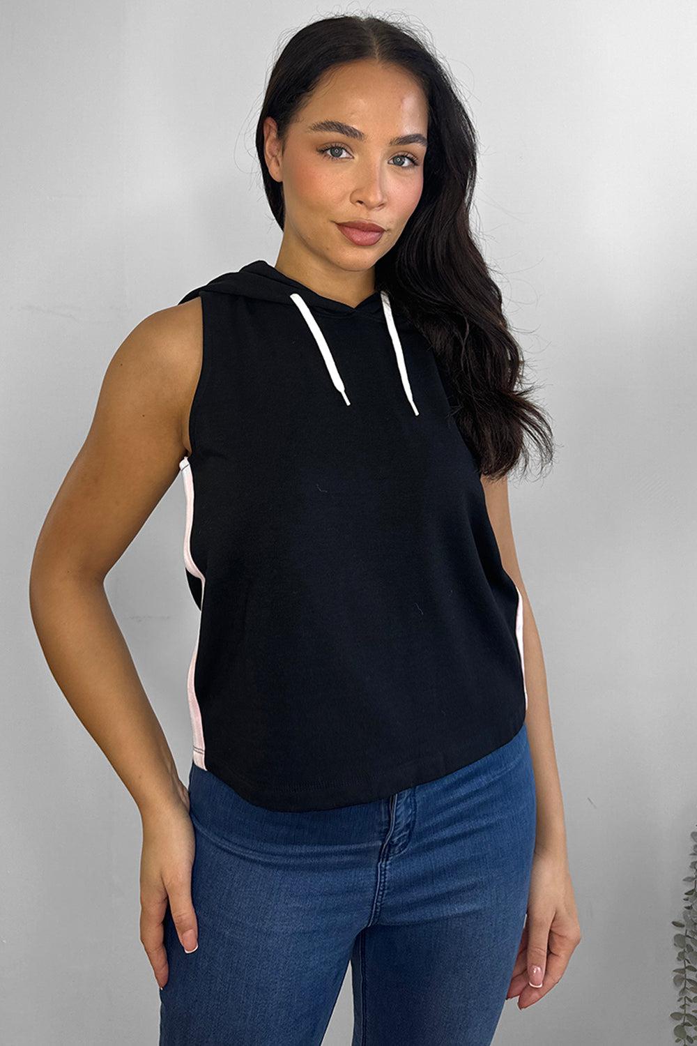 Black And White Cropped Sleeveless Hoodie-SinglePrice
