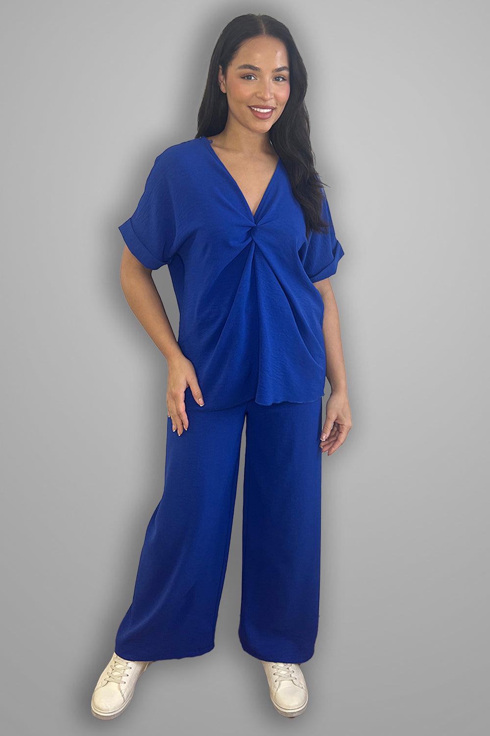 Crepe Twisted Neckline Comfy Fit Tunic And Trousers Set