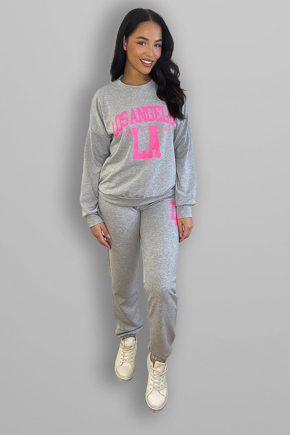 Hot Pink Los Angeles Slogan Tracksuit