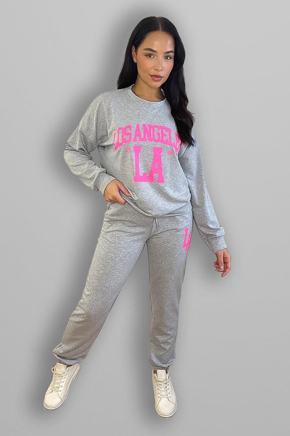 Hot Pink Los Angeles Slogan Tracksuit