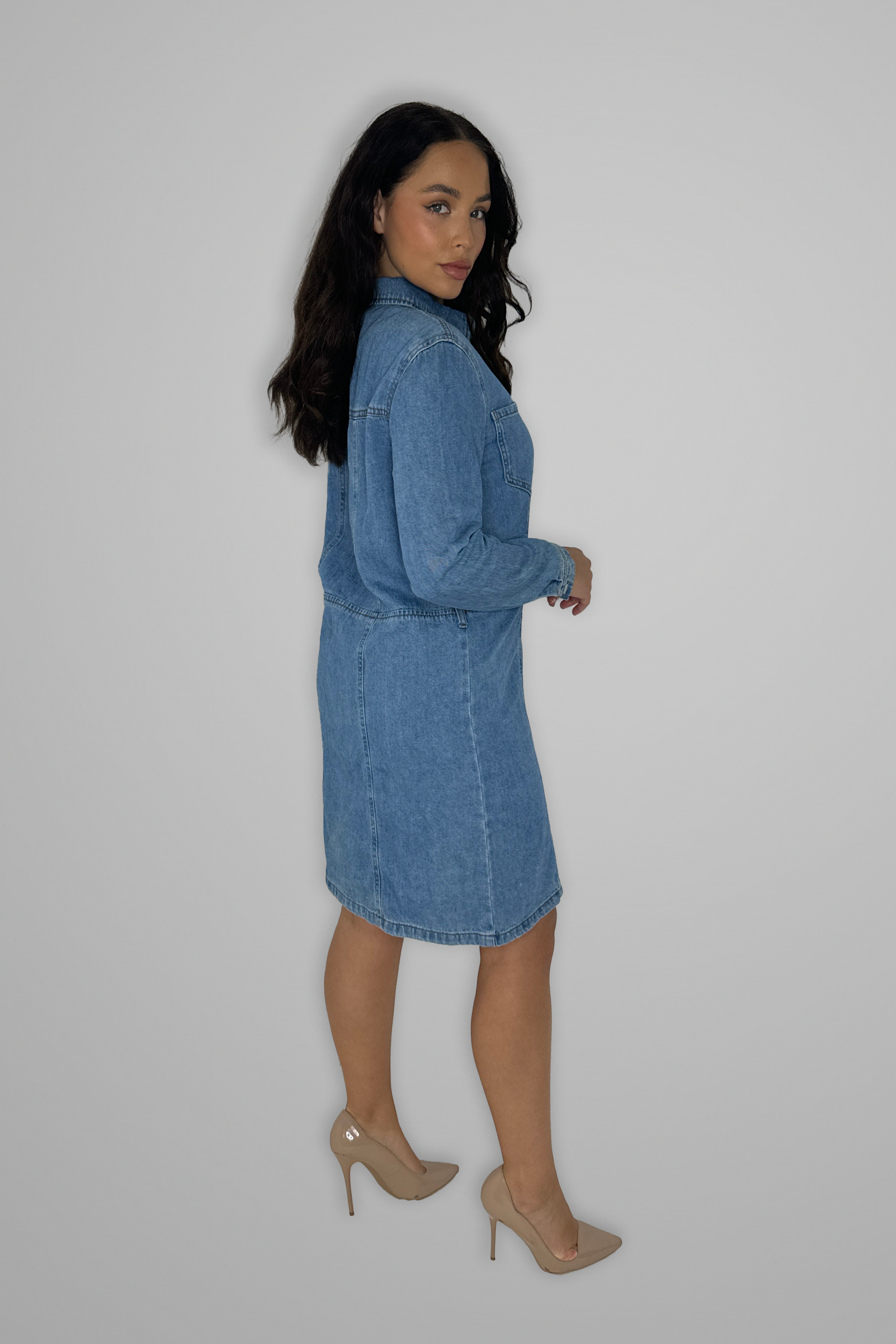 Long Sleeve Button Down Thick Denim Dress