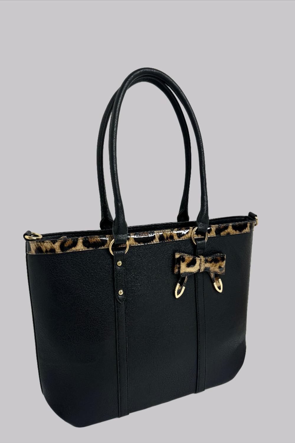 Faux Leather Bow Detail Elegant Large Handbag