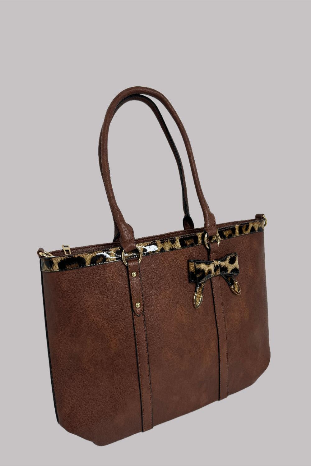 Faux Leather Bow Detail Elegant Large Handbag