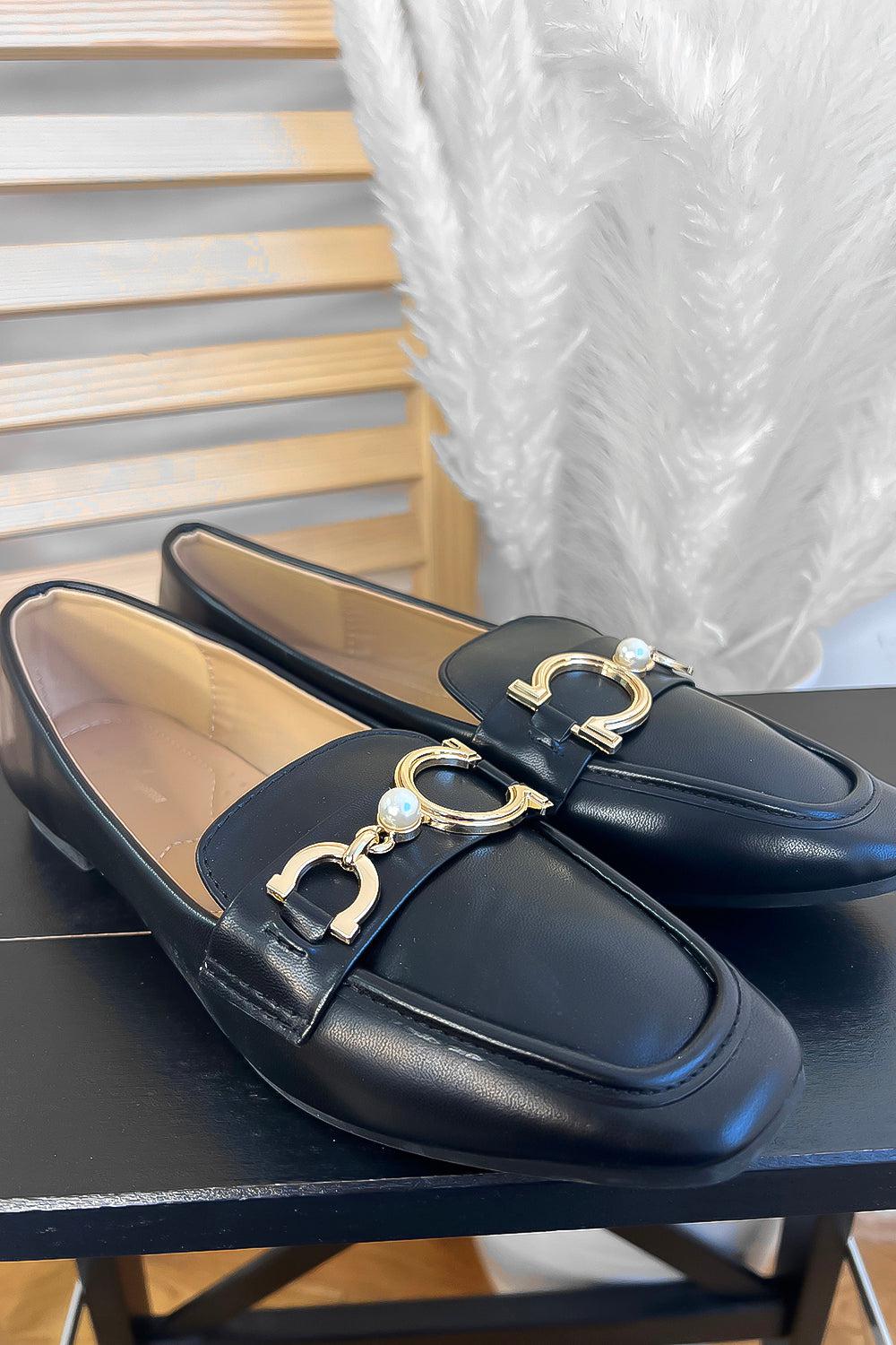 Black Pearl Horsebit Detail Loafers-SinglePrice
