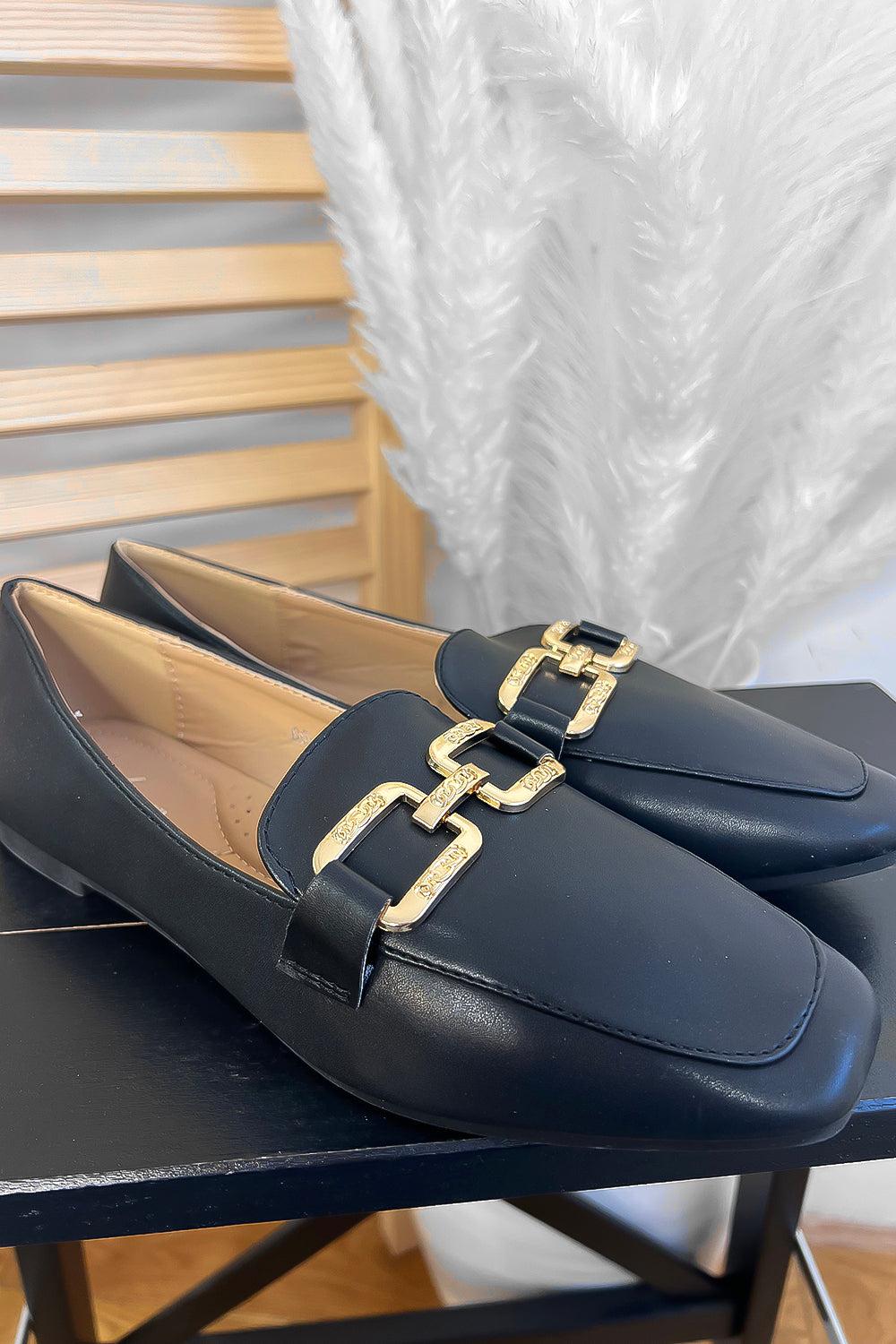 Gold Chain Detail Loafer Shoes-SinglePrice
