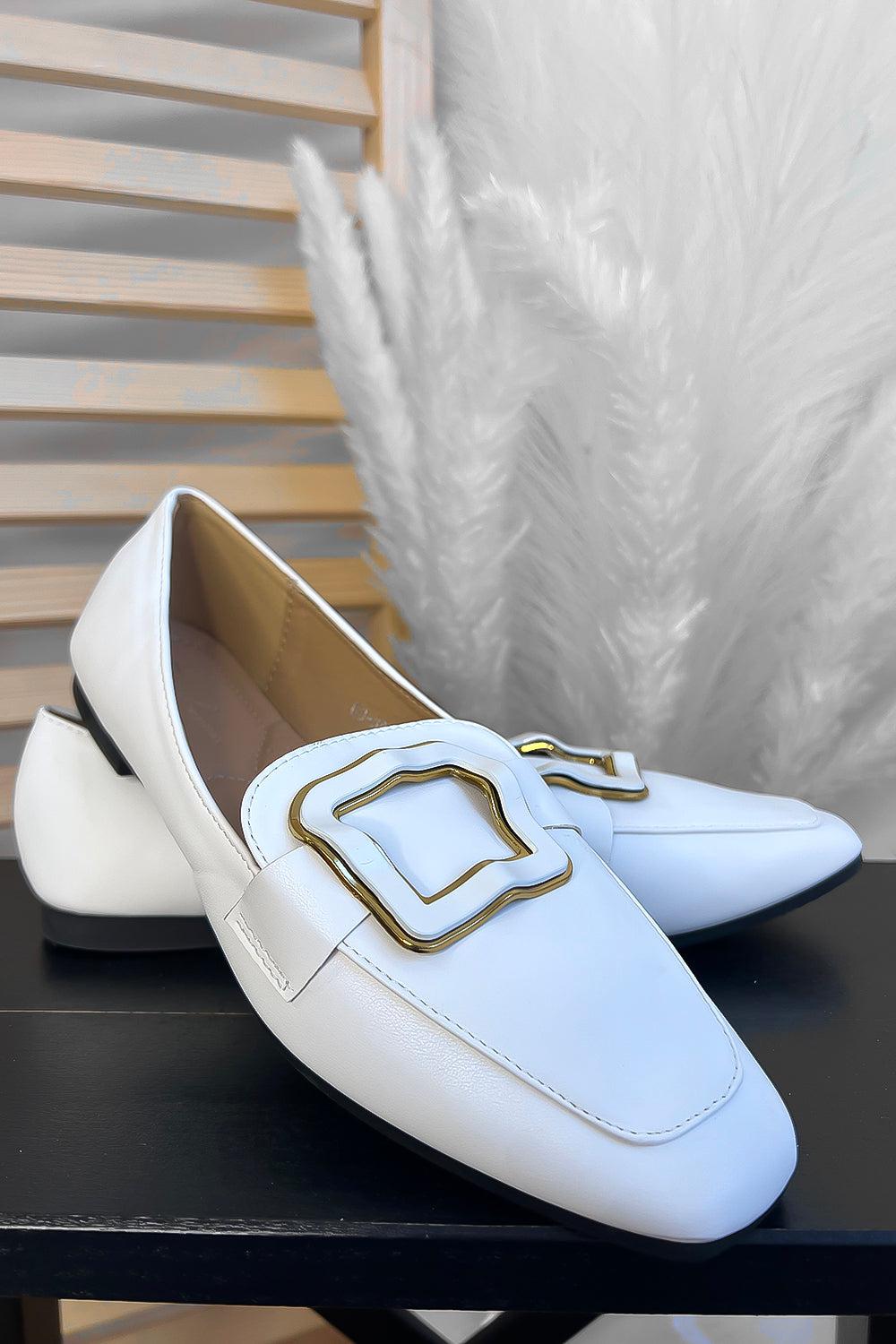 Square Buckle Flat Heel Loafer Shoes