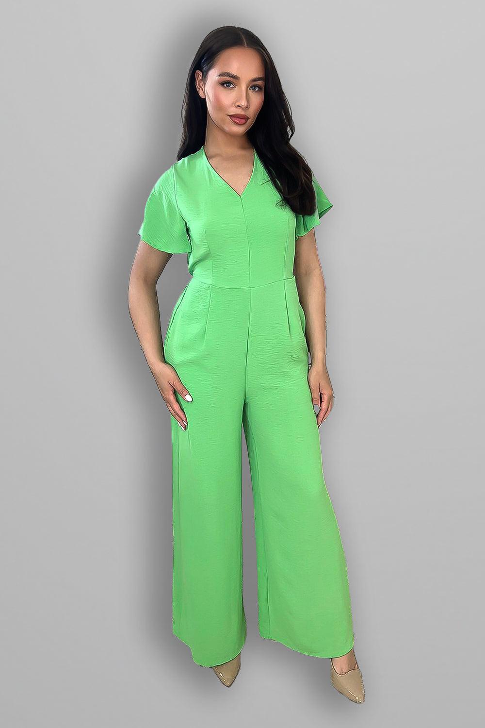 Wing Sleeve V-Neck Palazzo Jumpsuit-SinglePrice