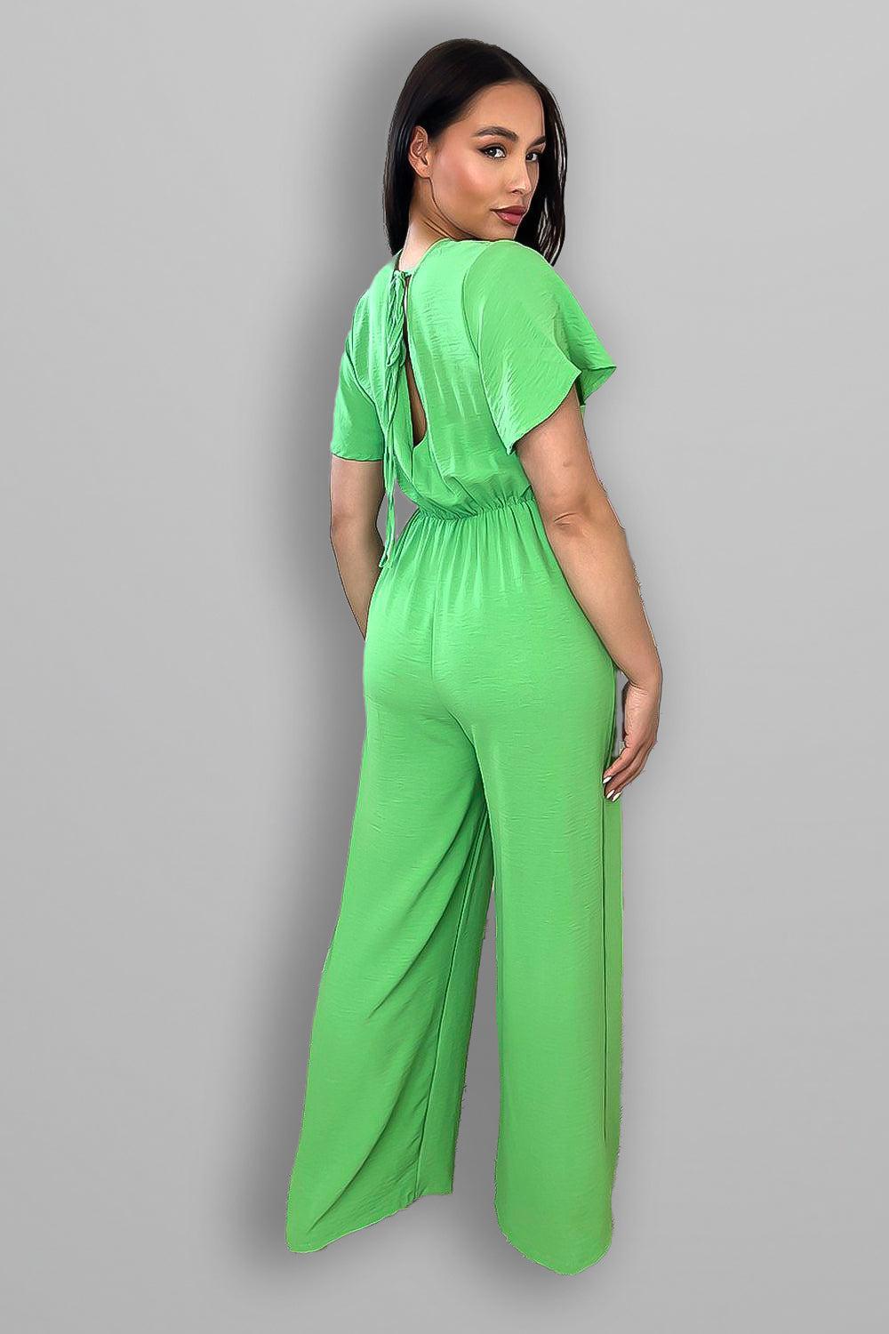 Wing Sleeve V-Neck Palazzo Jumpsuit-SinglePrice