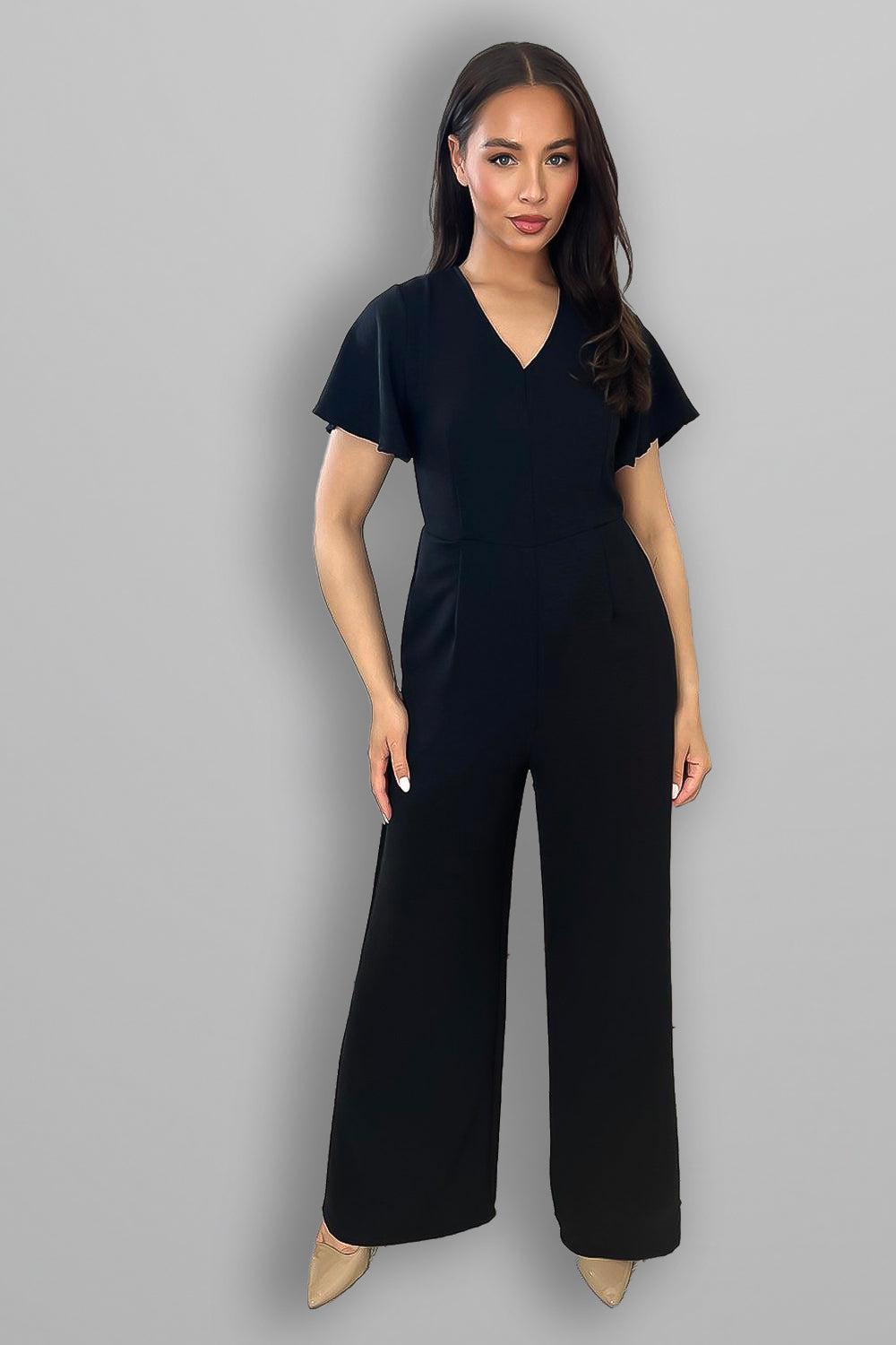 Wing Sleeve V-Neck Palazzo Jumpsuit-SinglePrice