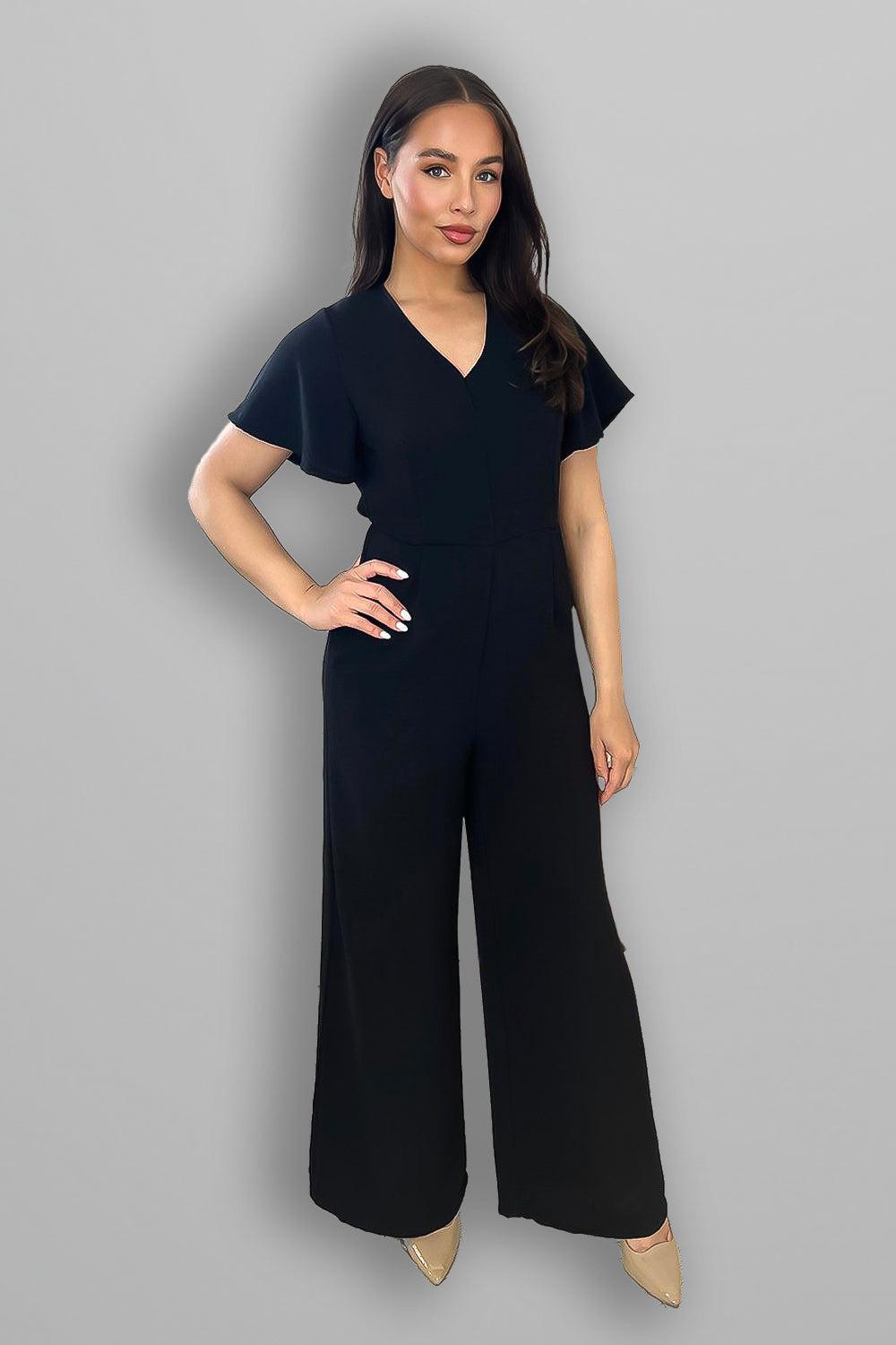 Wing Sleeve V-Neck Palazzo Jumpsuit-SinglePrice