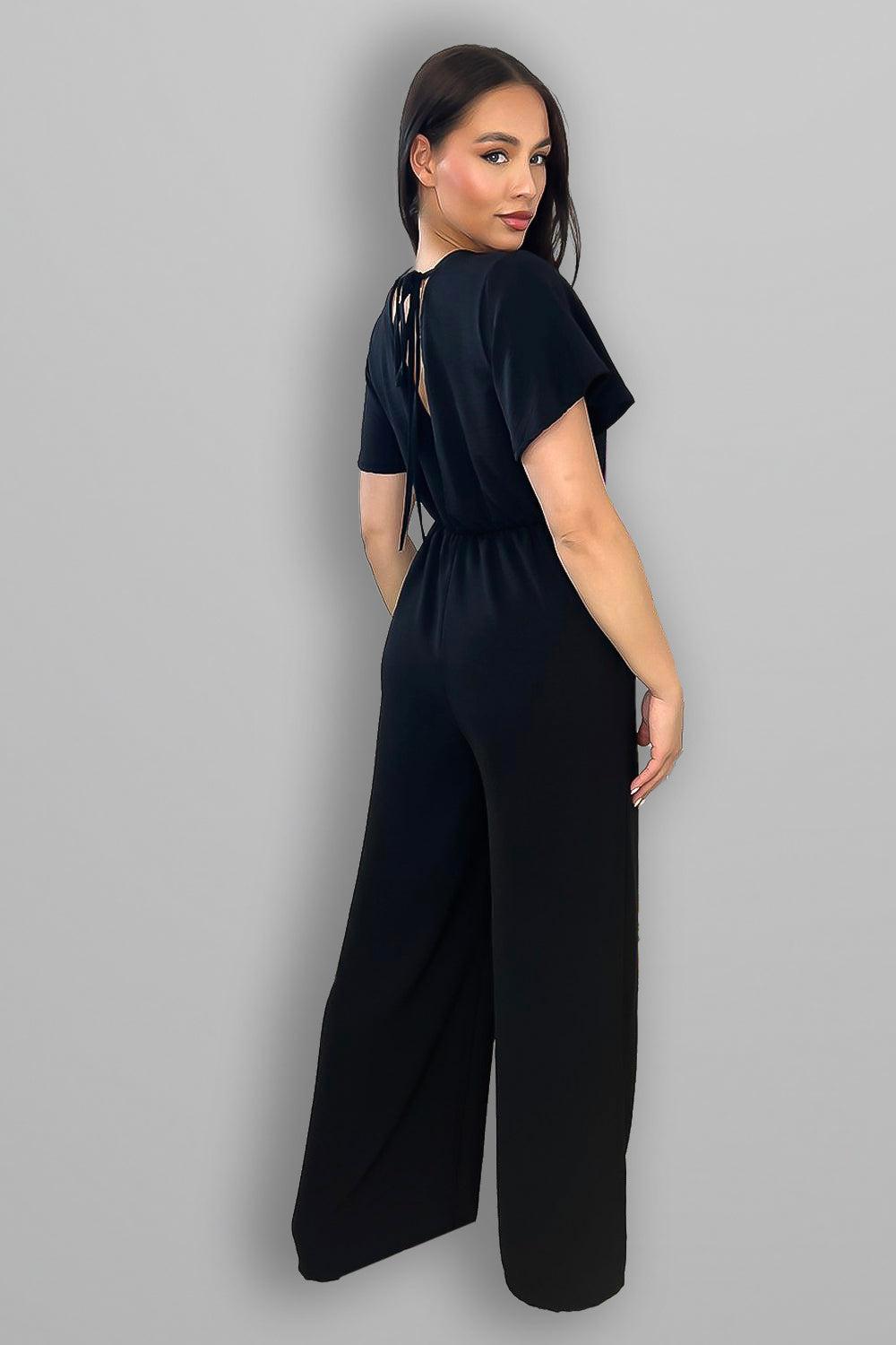 Wing Sleeve V-Neck Palazzo Jumpsuit-SinglePrice