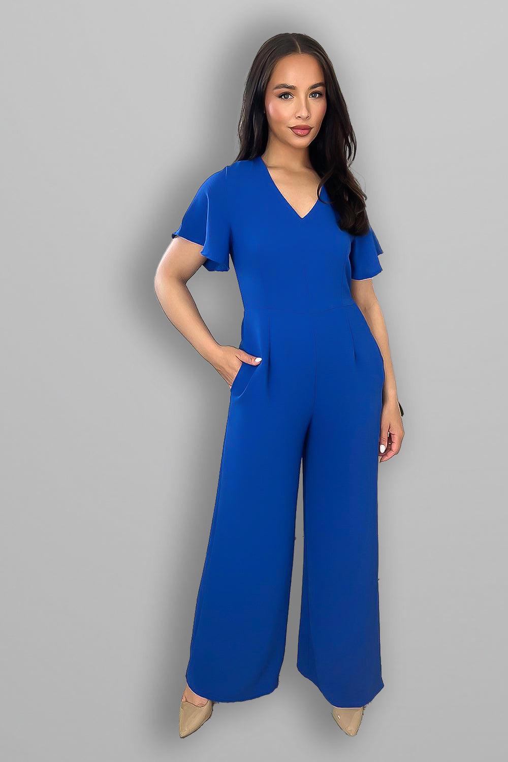 Wing Sleeve V-Neck Palazzo Jumpsuit-SinglePrice