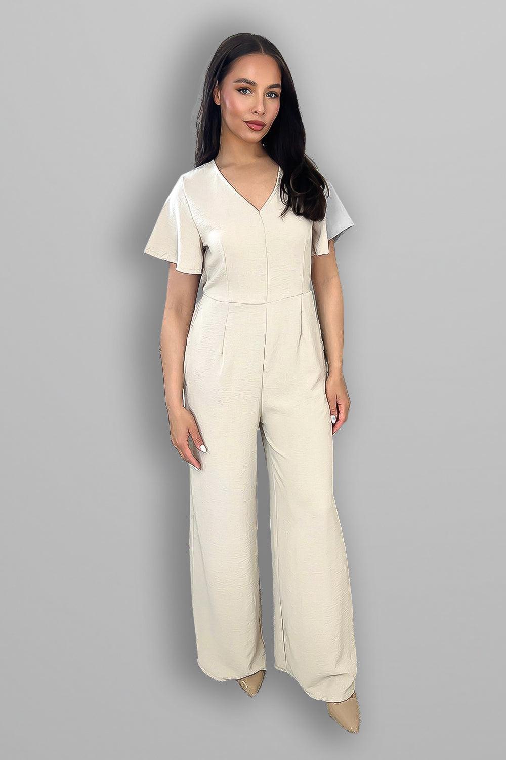 Wing Sleeve V-Neck Palazzo Jumpsuit-SinglePrice