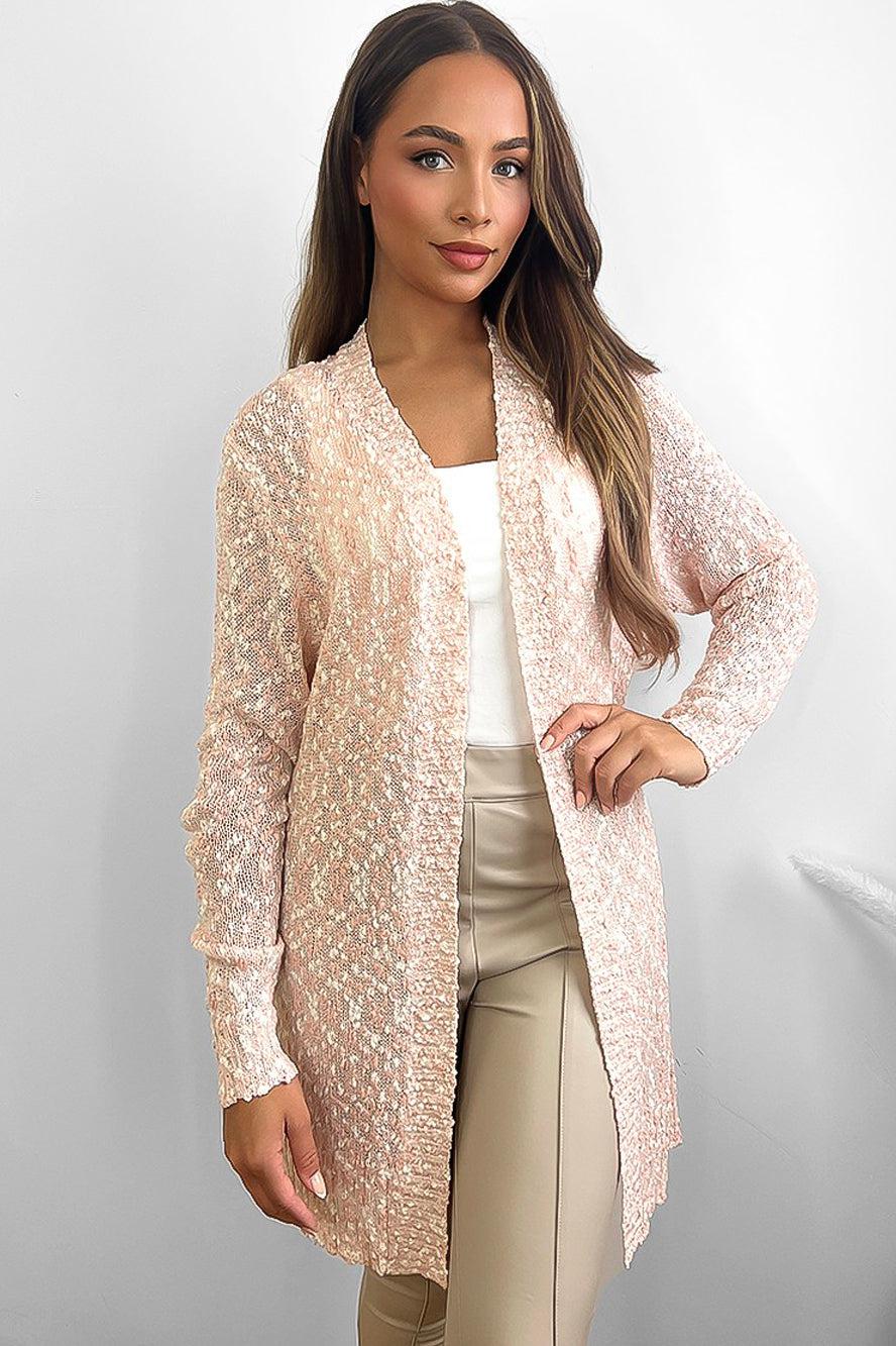 Pink Superfine Boucle Knit Open Cardigan-SinglePrice