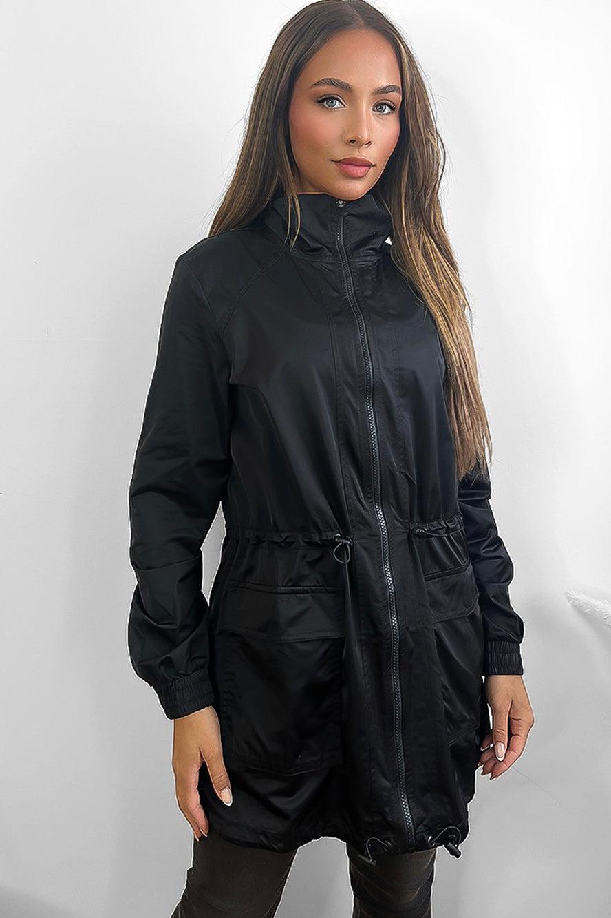 Zipped Down Drawstring Waist Windbreaker-SinglePrice