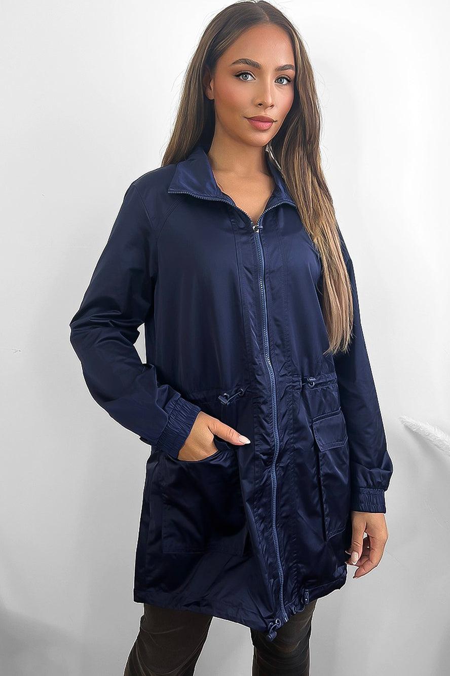 Zipped Down Drawstring Waist Windbreaker-SinglePrice