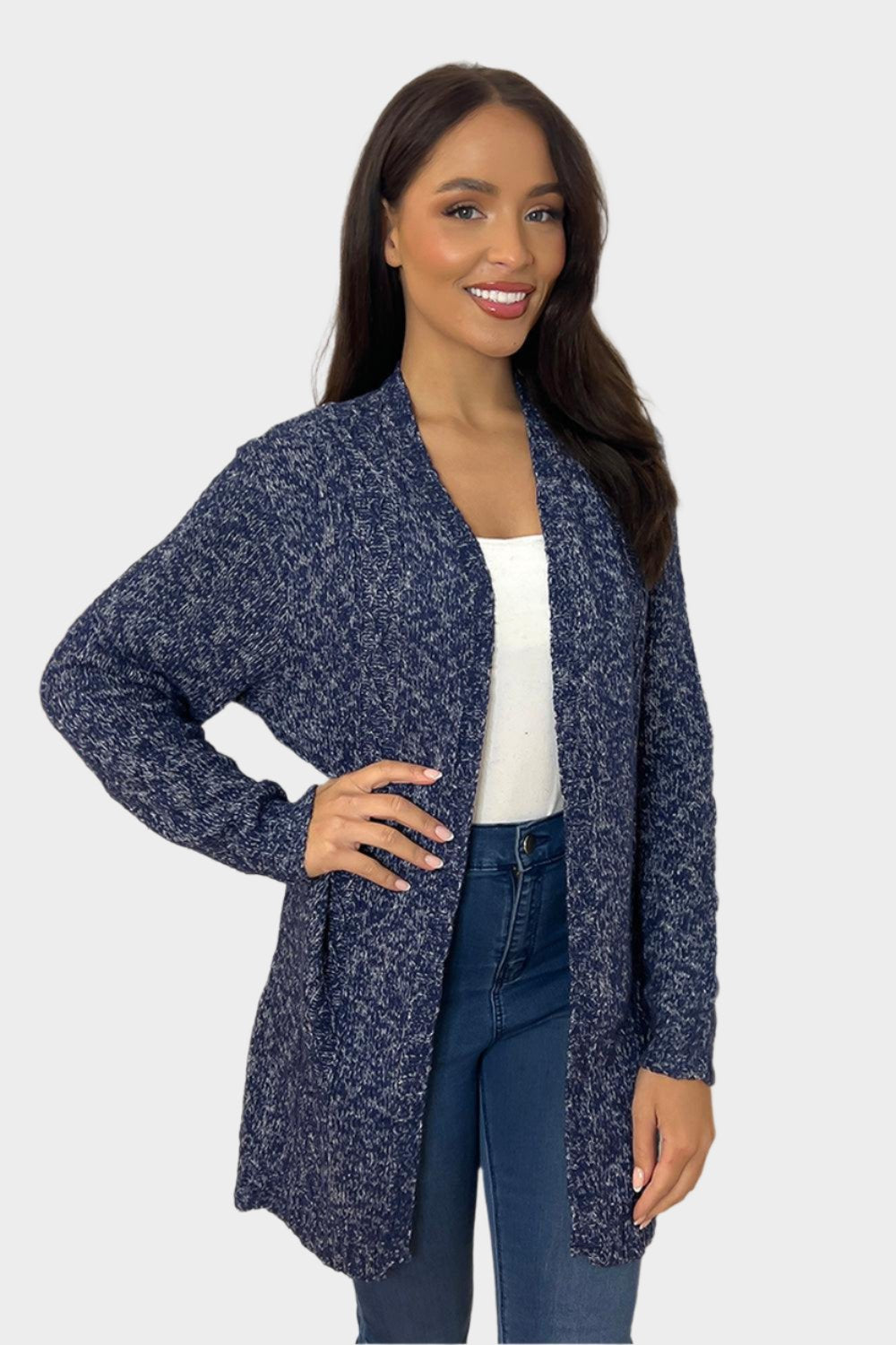 Blue Speckled Raw Knit Cardigan-SinglePrice