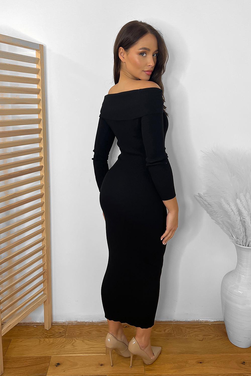 Loose Neck Cut Out Detail Knitted Midi Dress-SinglePrice