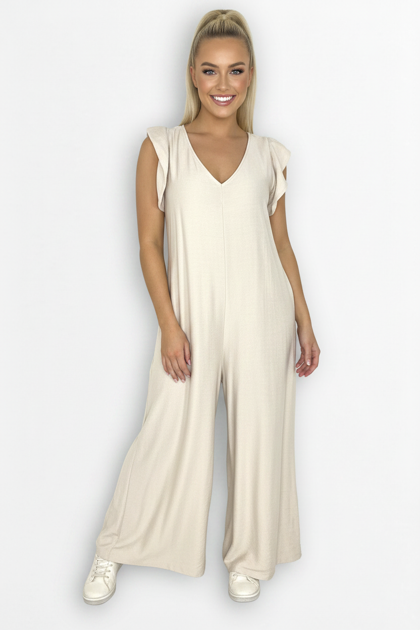 V-Neck Front And Back Maxi Summer Relaxed Fit Jumpsuit