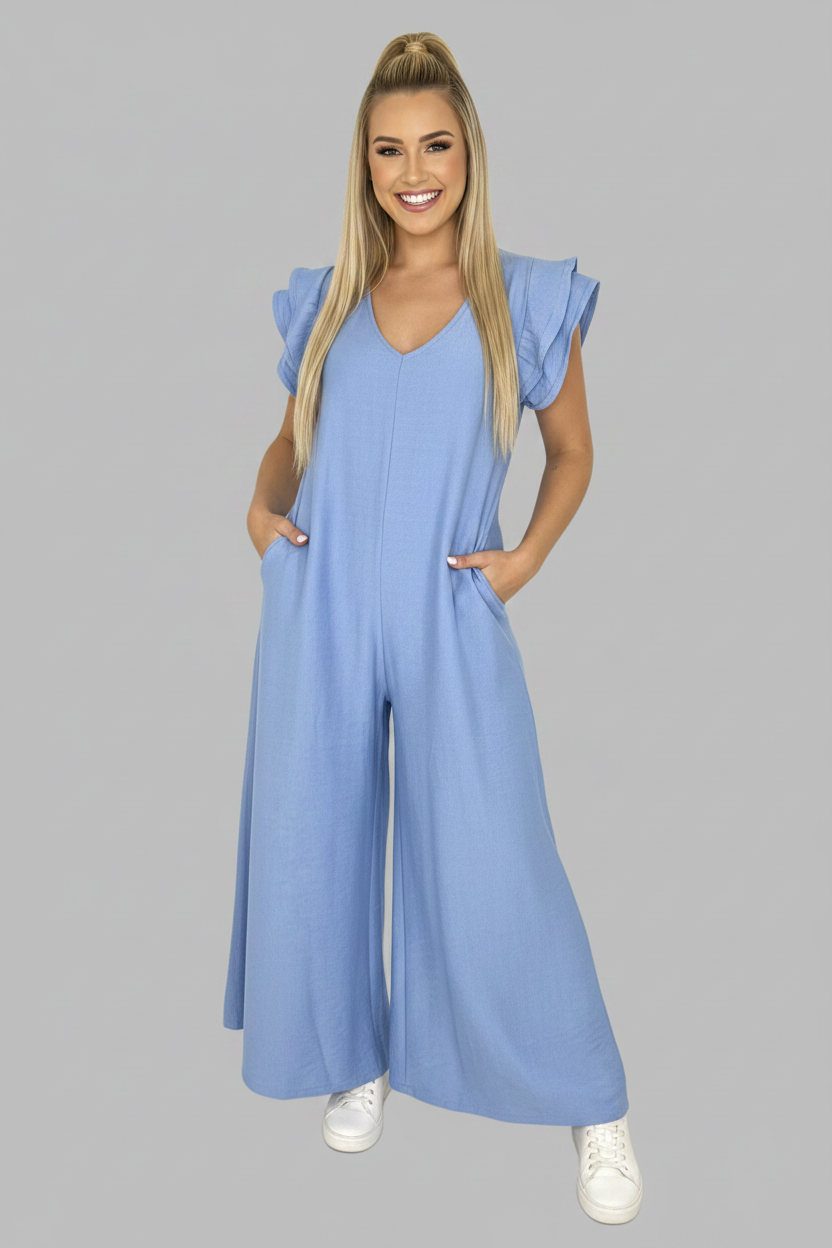 V-Neck Front And Back Maxi Summer Relaxed Fit Jumpsuit
