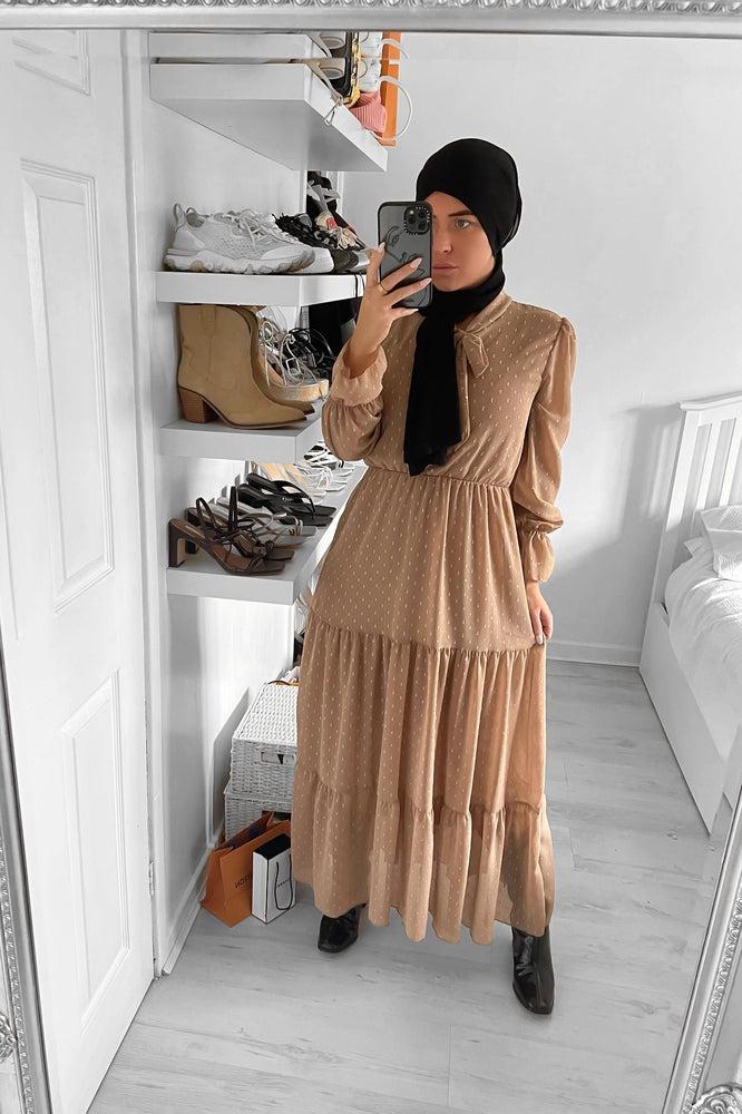 Lurex Stripe Tiered Modest Dress-SinglePrice
