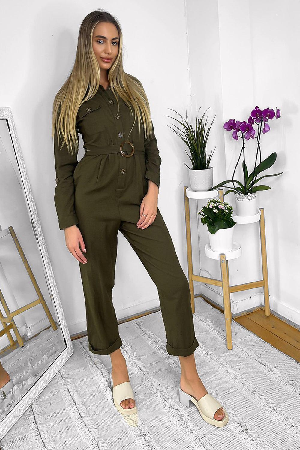 100% Cotton Belted Jumpsuit-SinglePrice