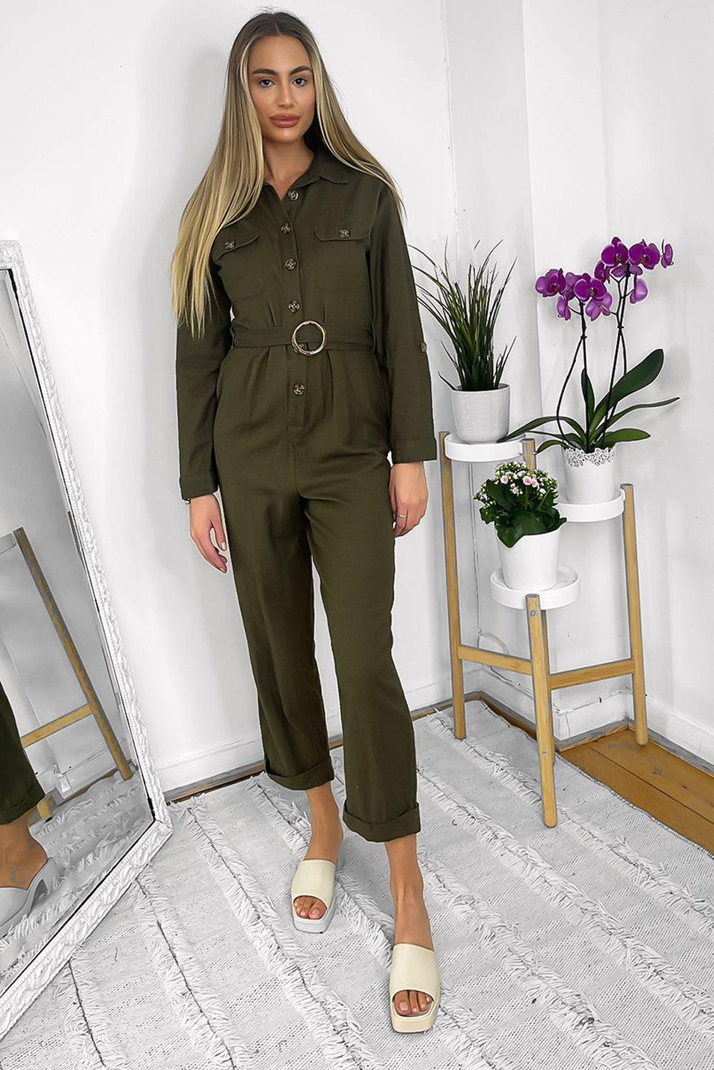 100% Cotton Belted Jumpsuit-SinglePrice