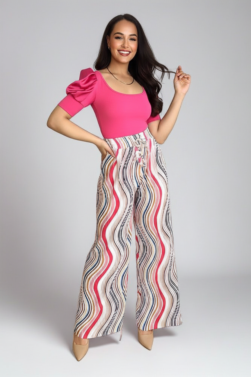 Multicolour Plisse Chiffon Trousers