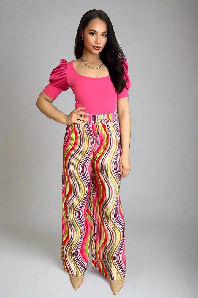 Multicolour Plisse Chiffon Trousers-SinglePrice