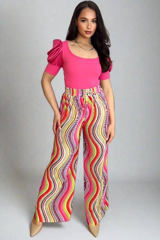 Multicolour Plisse Chiffon Trousers-SinglePrice