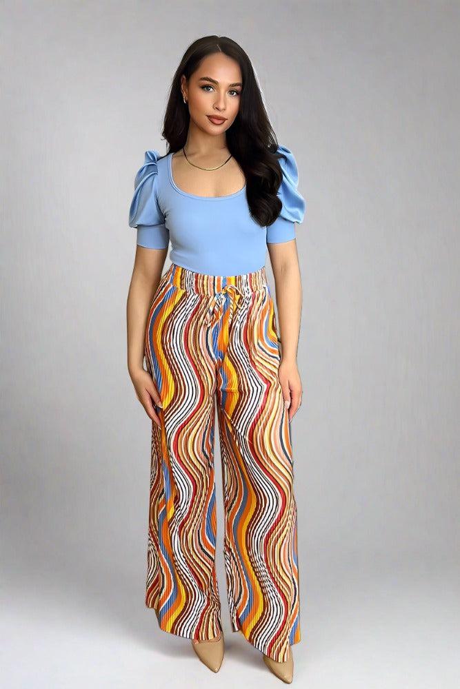 Multicolour Plisse Chiffon Trousers-SinglePrice