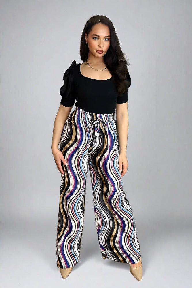 Multicolour Plisse Chiffon Trousers-SinglePrice