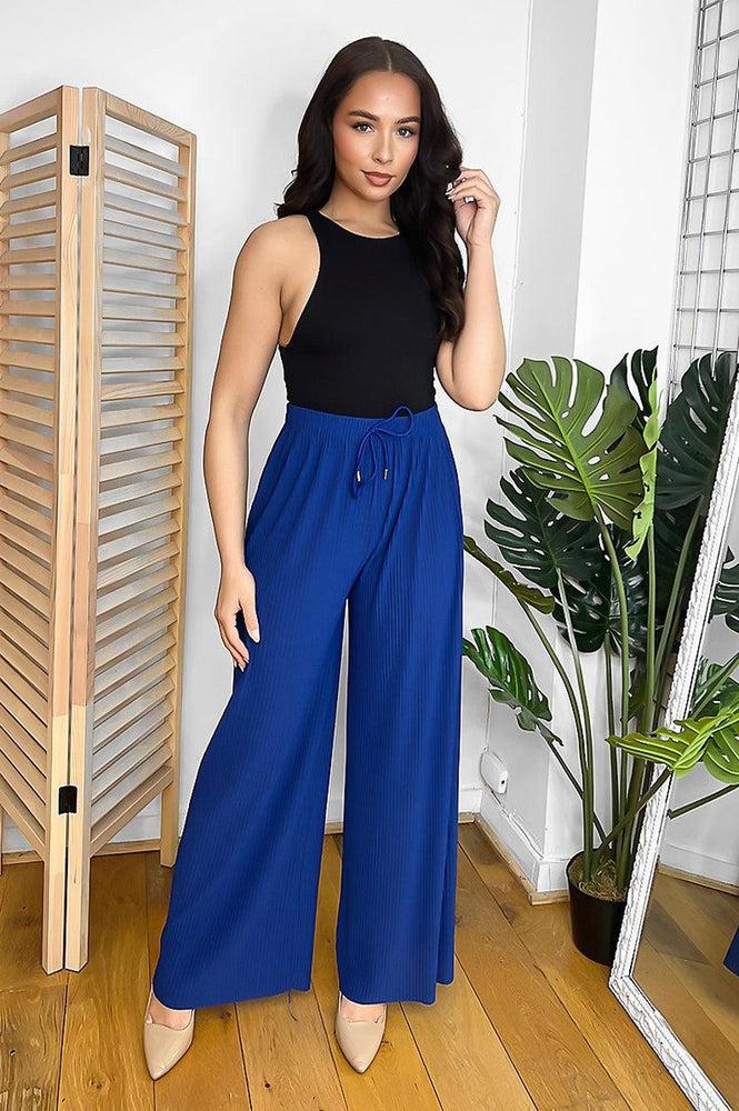 Elastic Drawstring Waist Palazzo Trousers-SinglePrice