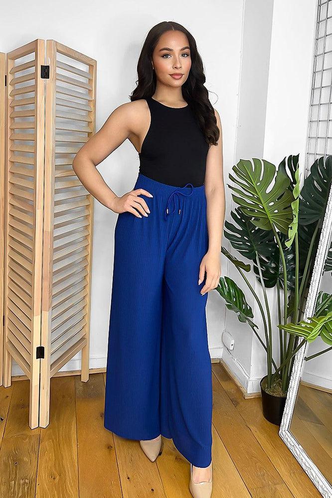 Elastic Drawstring Waist Palazzo Trousers-SinglePrice