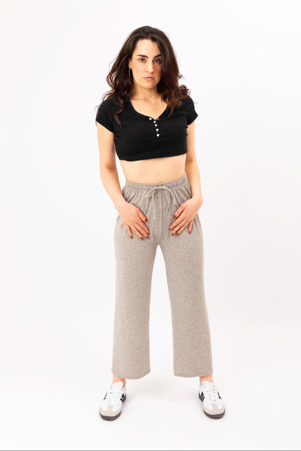 Soft Ribbed Wide Leg Drawstring Jogger