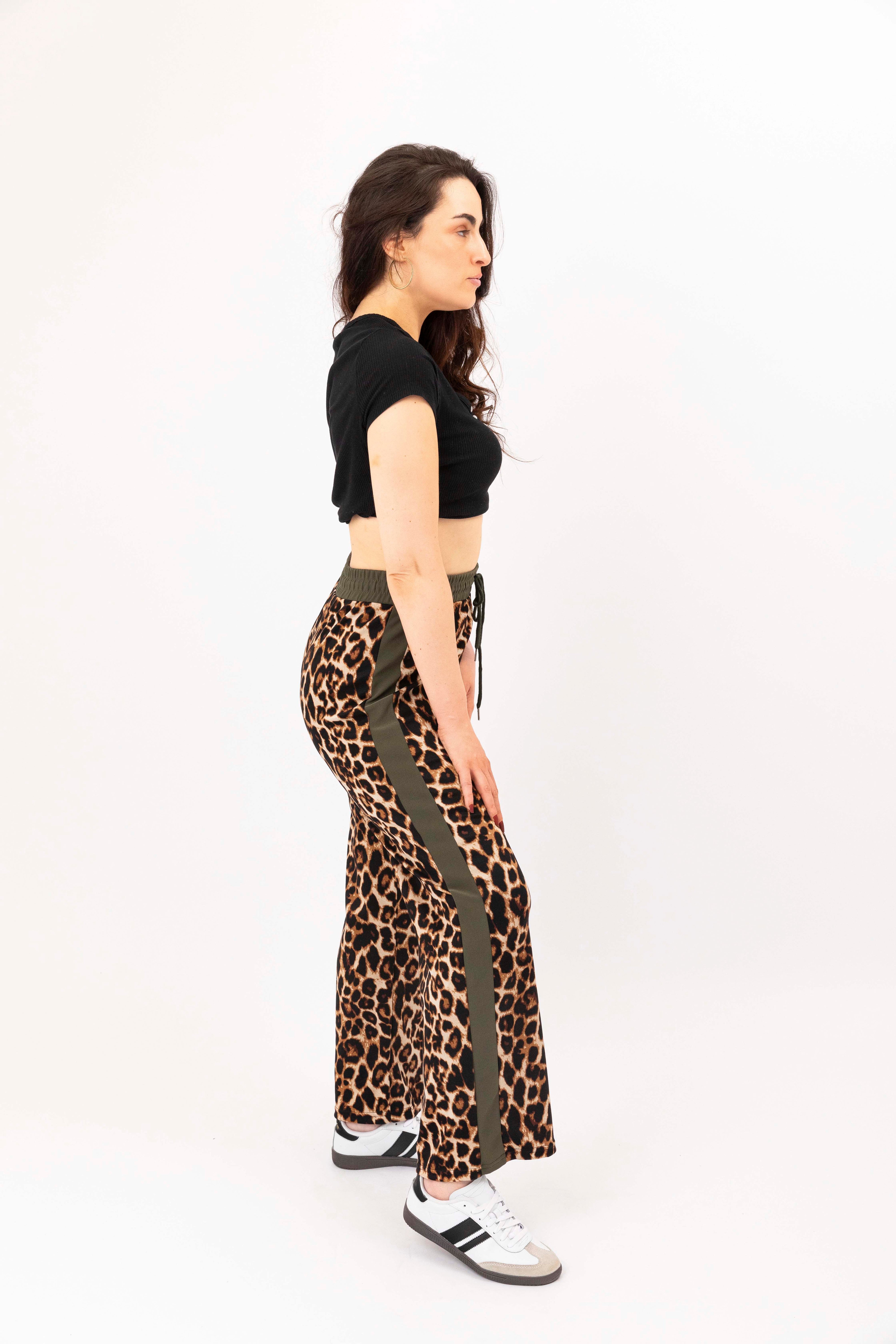 Wholesale Women's Leopard Print Colourbock Panel Wide Leg Drawstring Joggers (PACK OF 12)