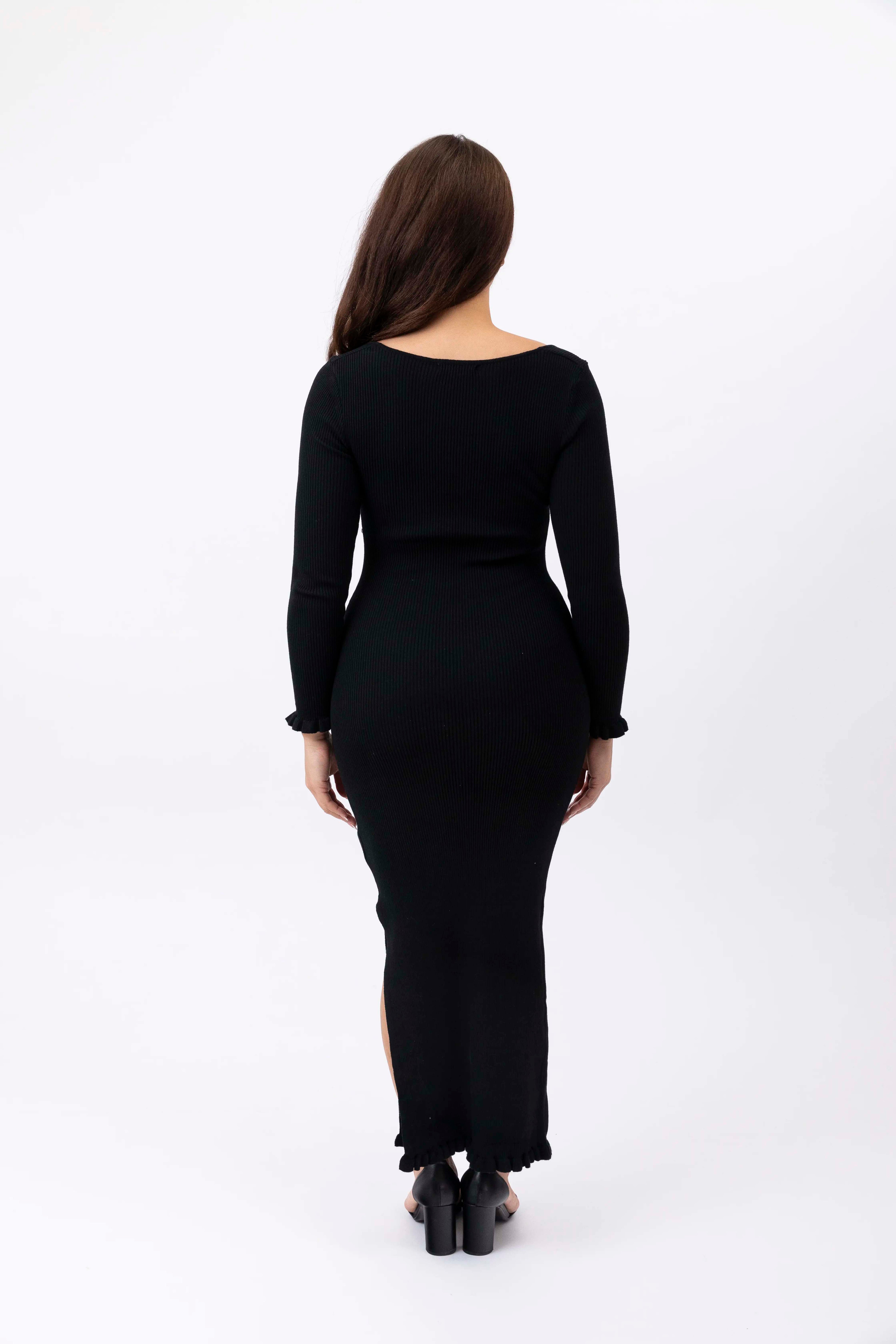 Side Slit Beaded Viscose Ribbed Knitted Maxi Dress