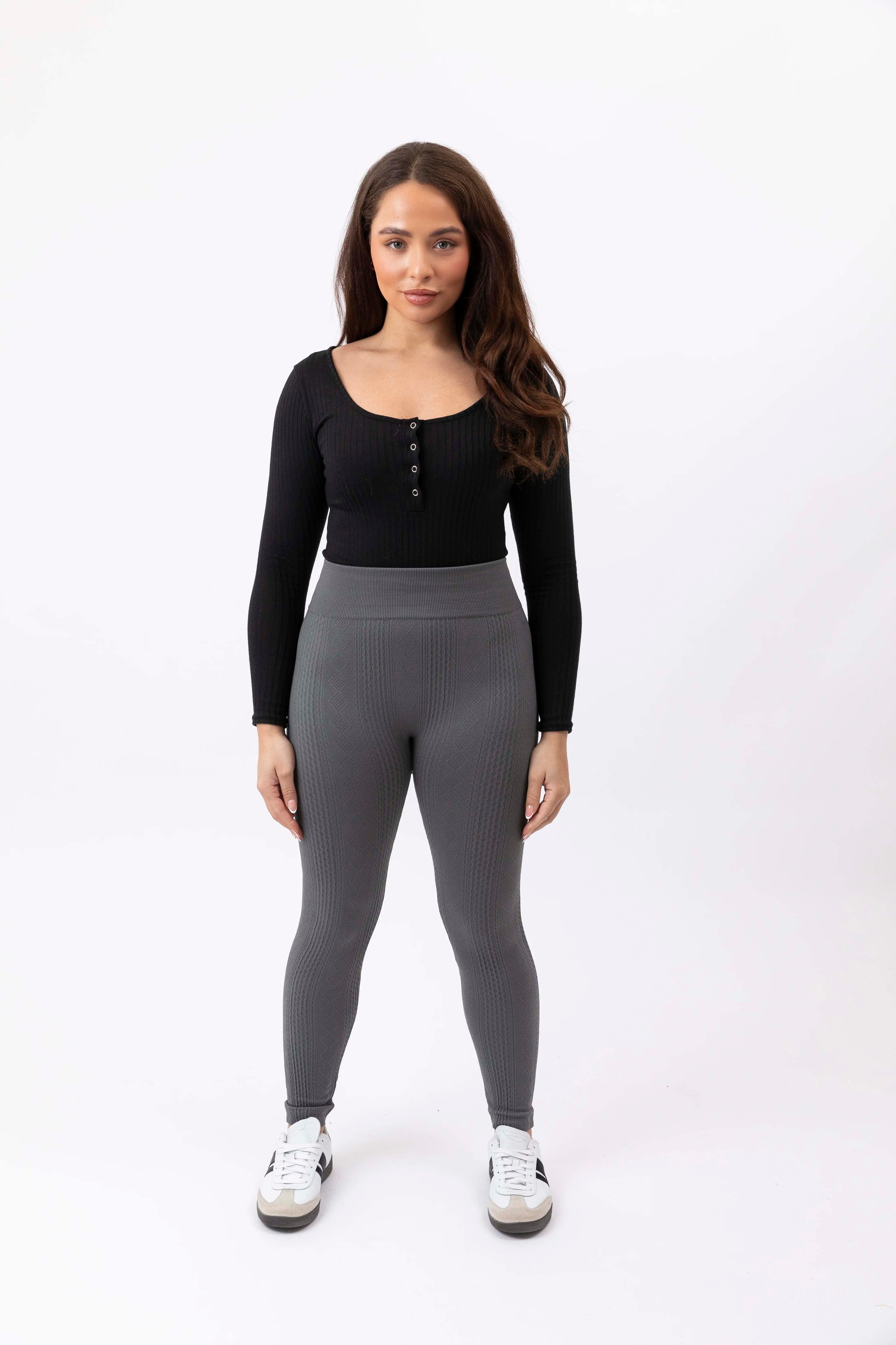 Texture Geometric Print Lightly Fleeced Leggings