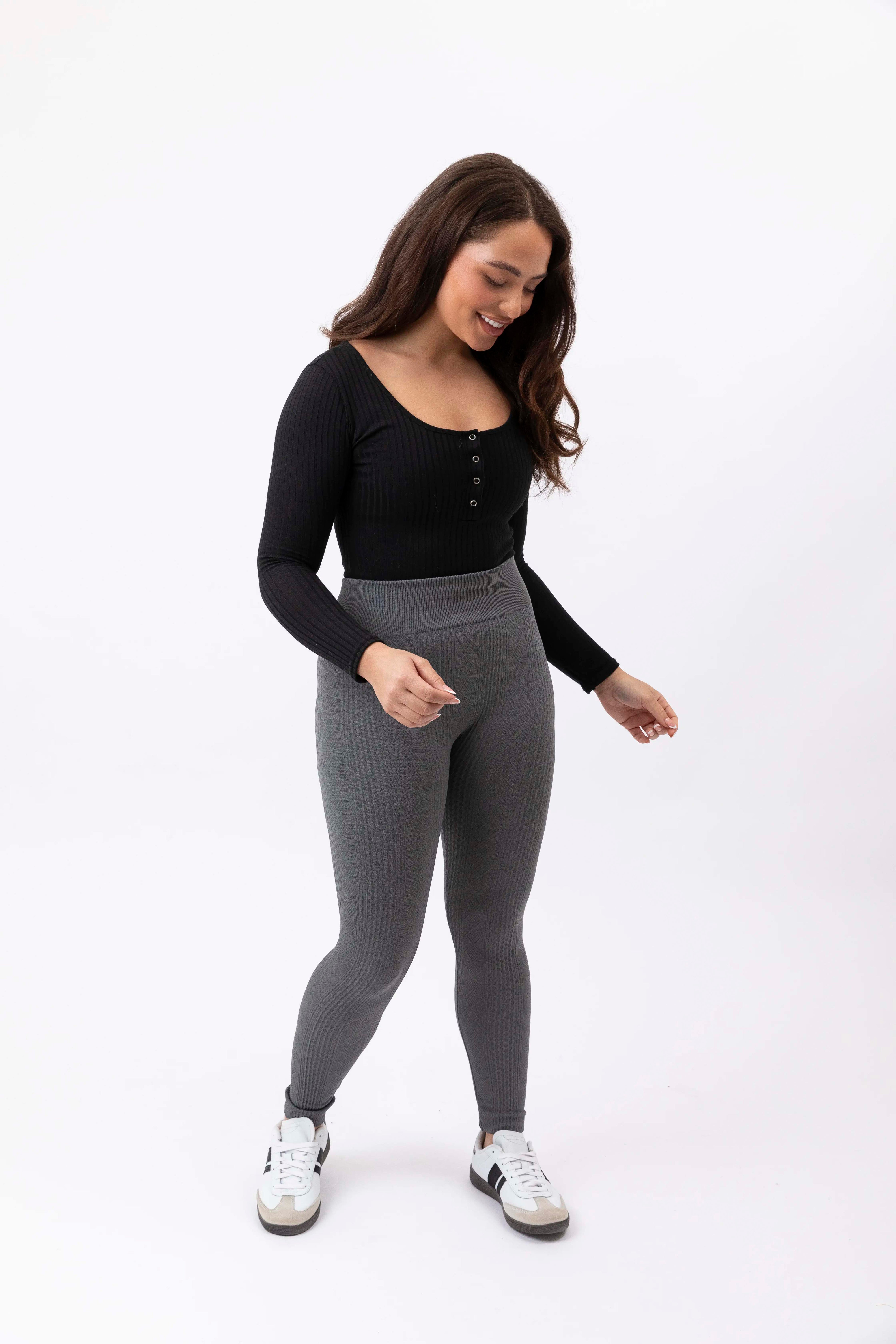 Texture Geometric Print Lightly Fleeced Leggings