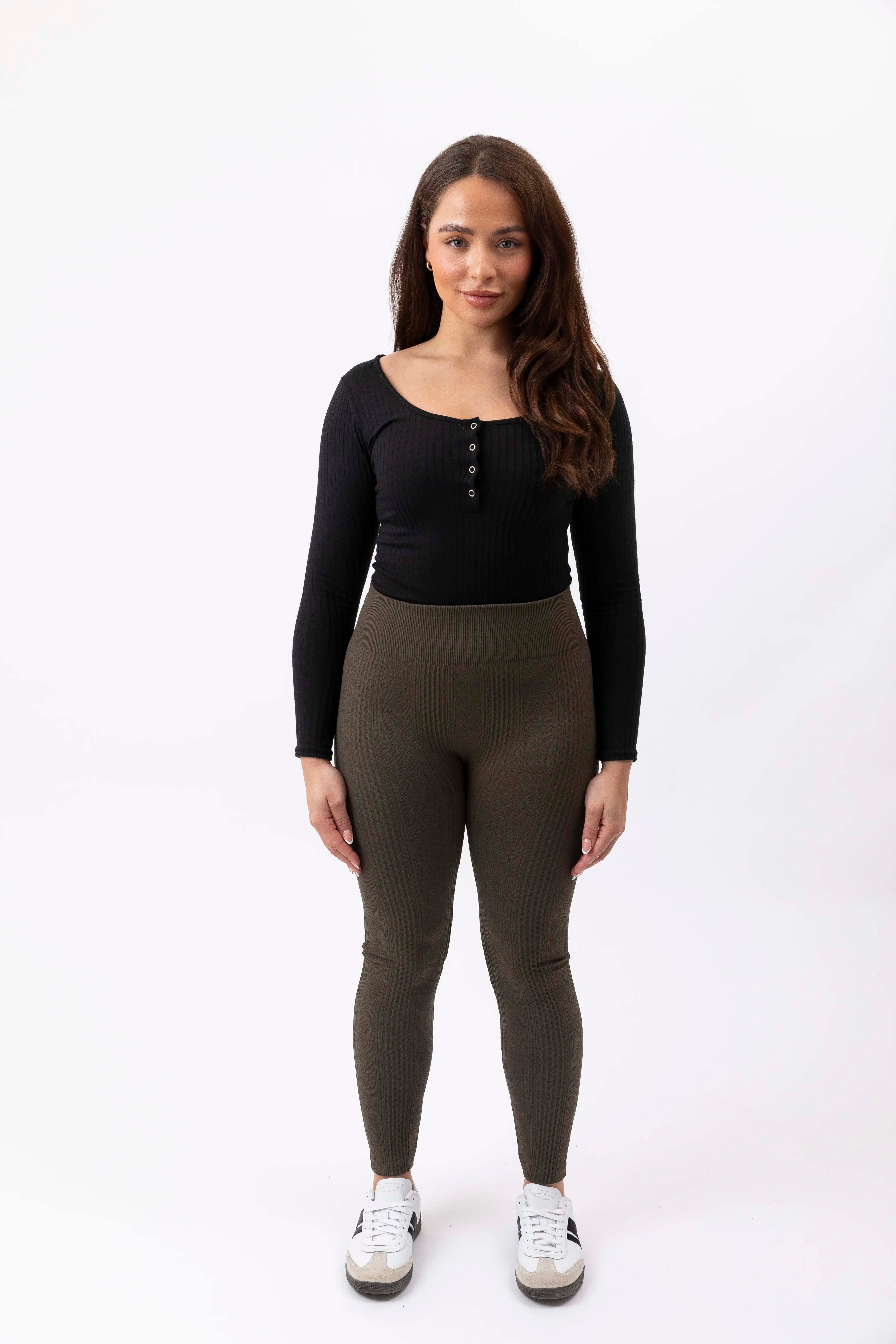 Texture Geometric Print Lightly Fleeced Leggings