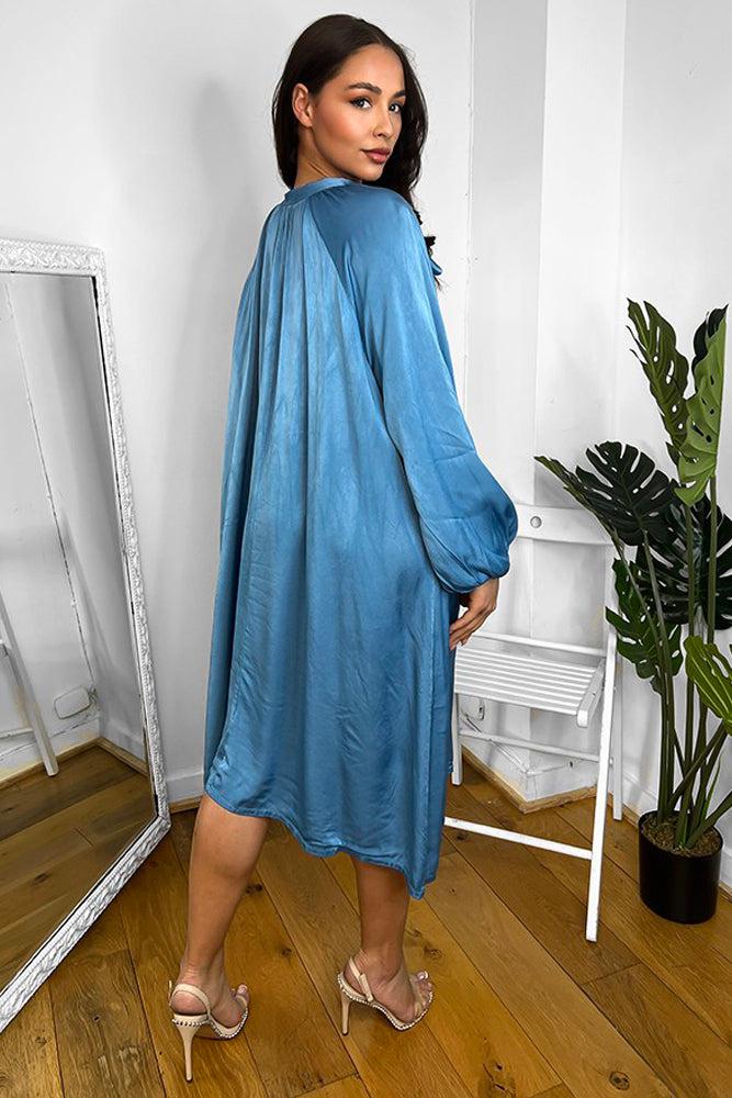 Satin Silk Pussybow Neckline Dress-SinglePrice