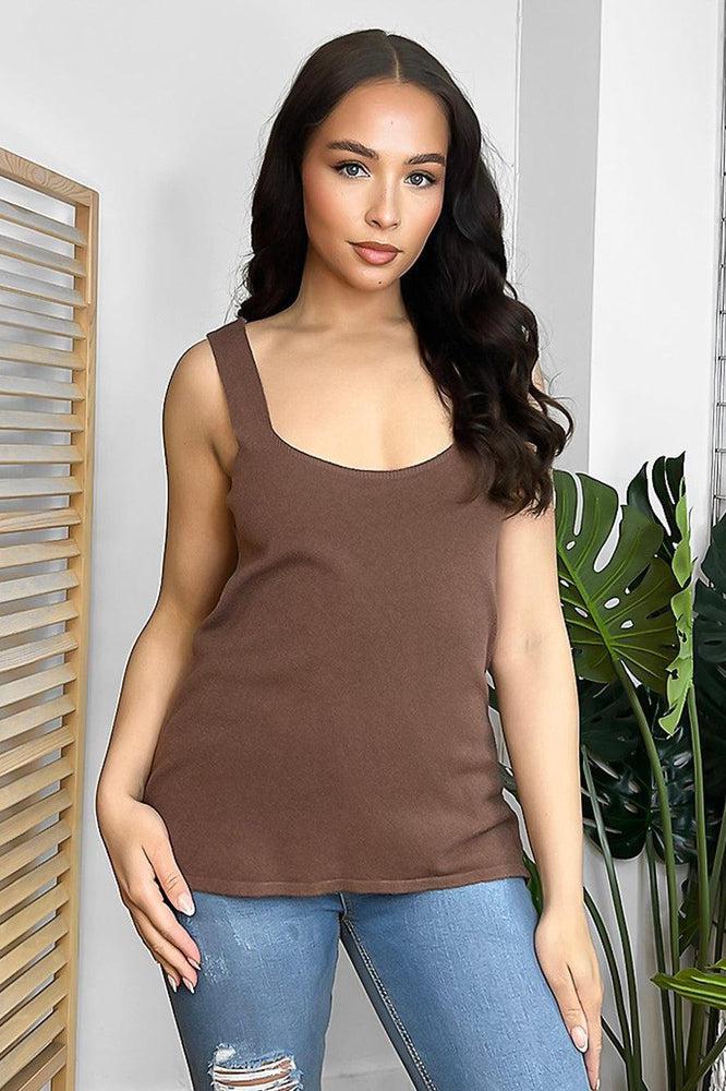 Knitted Wide Straps V-Neck Top-SinglePrice