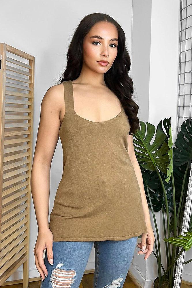 Knitted Wide Straps V-Neck Top-SinglePrice