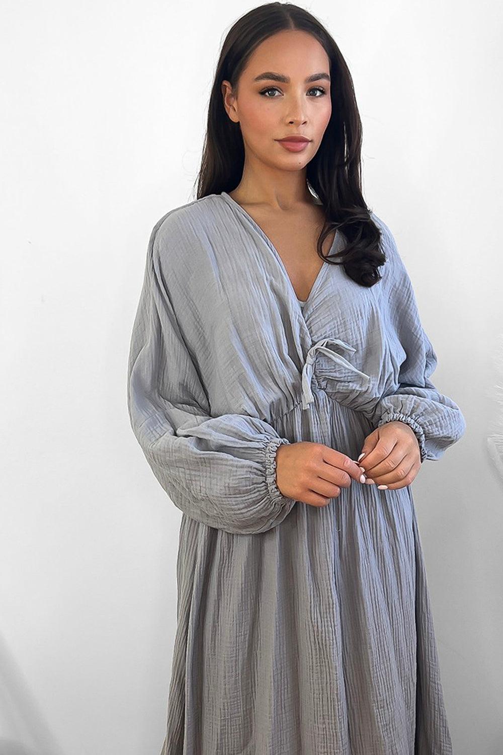 100% Cotton Relaxed Fit Cheesecloth Maxi Dress-SinglePrice