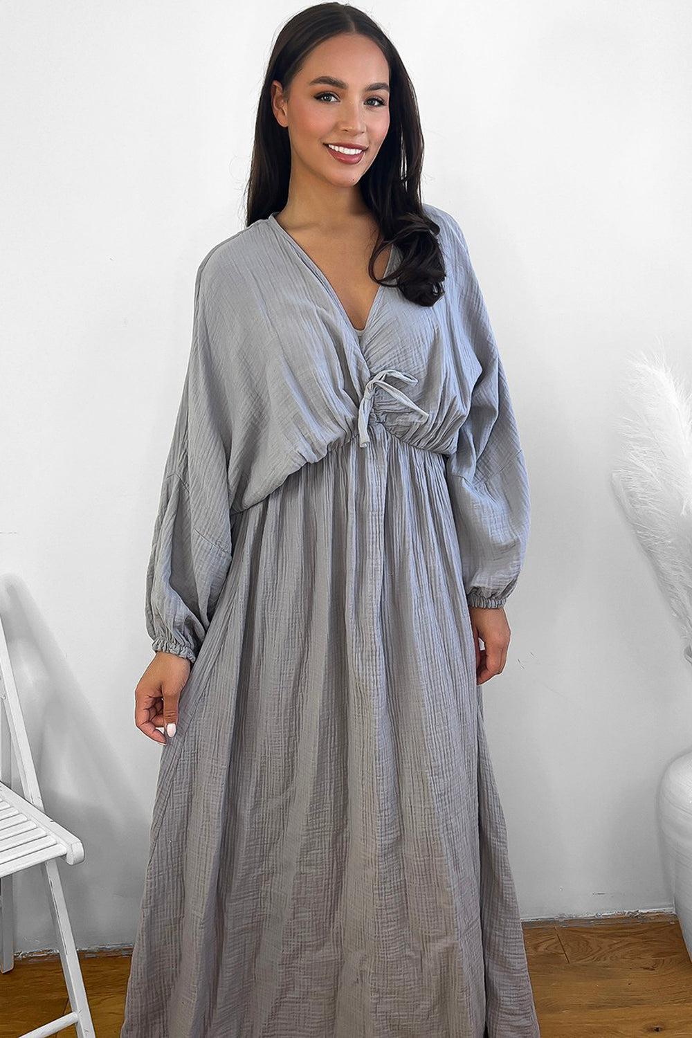 100% Cotton Relaxed Fit Cheesecloth Maxi Dress-SinglePrice