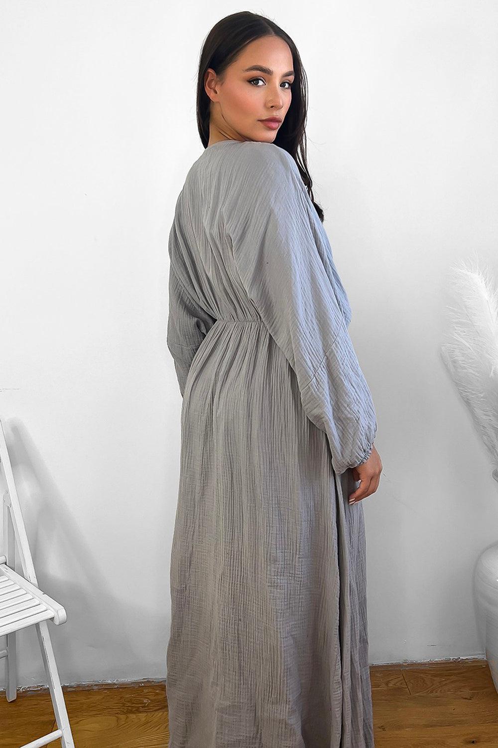 100% Cotton Relaxed Fit Cheesecloth Maxi Dress-SinglePrice