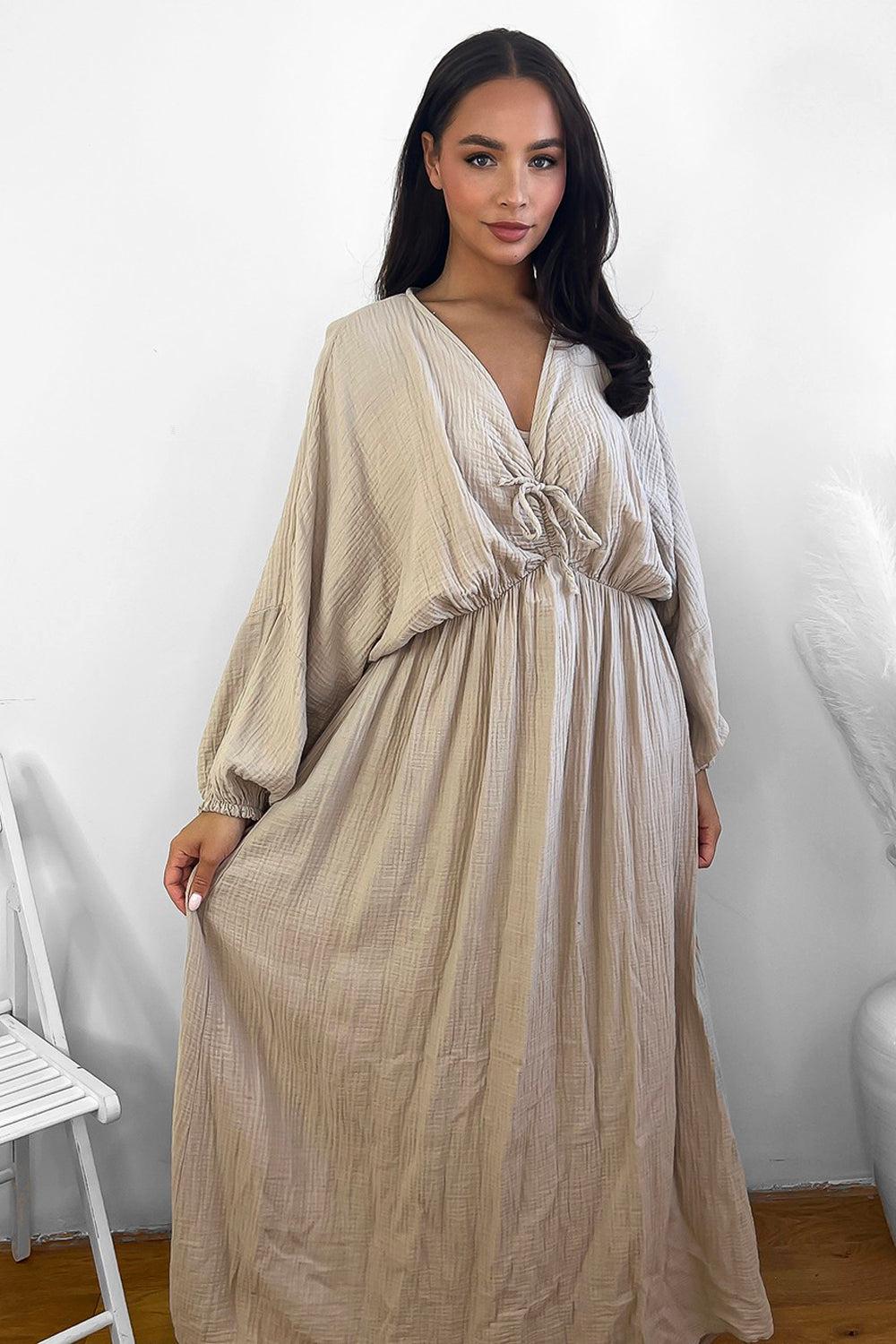 100% Cotton Relaxed Fit Cheesecloth Maxi Dress-SinglePrice