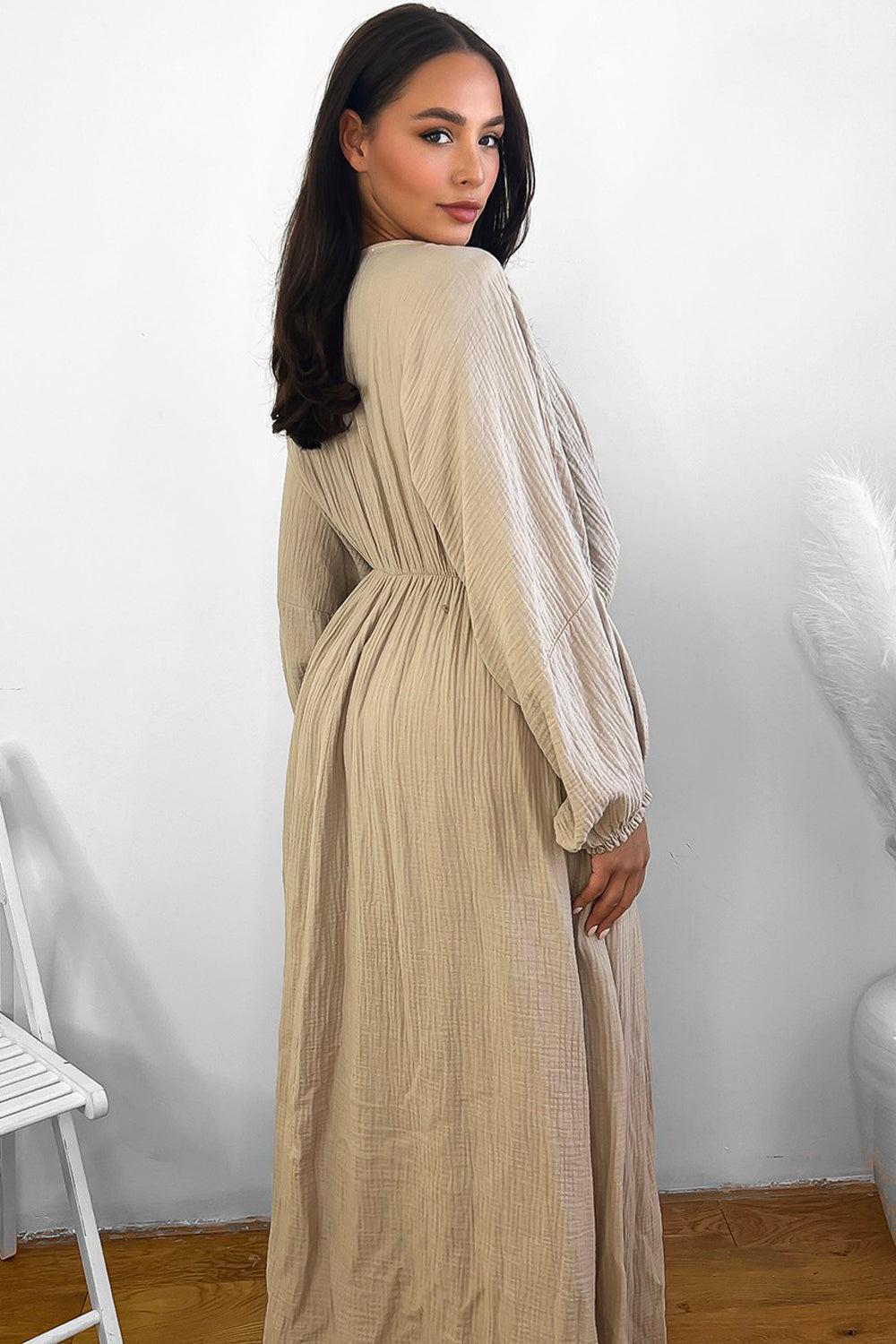 100% Cotton Relaxed Fit Cheesecloth Maxi Dress-SinglePrice